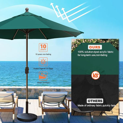 Eurmax USA 10-Year-Non-Fading 10FT Outdoor Patio Market Umbrella,UPF50+ UV Resistant Sun Shade,Heavy Duty Commercial Grade,Crank Lift Design,Windproof Vented Top for Garden,Pool,Deck,Forest Green