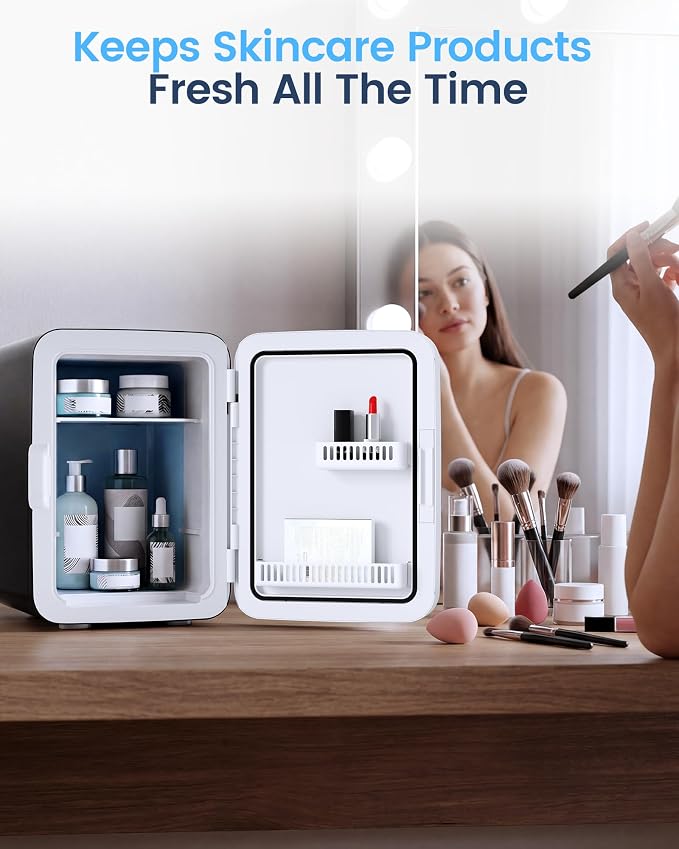 Electactic 10L Portable Mini Fridge, Compact Refrigerator, Black | Quiet 2.6 gal Skincare Fridge with AC/DC Adapter for Makeup, Beverages and Food, Ideal for Bedroom, Office and Travel