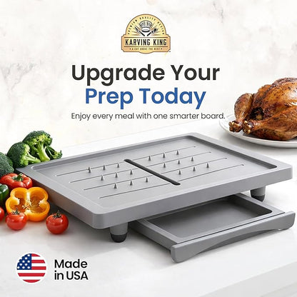 Large Cutting Board - Karving King Plus Meal Prep System with Juice Groove, Spikes, Drip Tray & Removable BPA Free Cutting Board - Patented Multi-Feature Design Carving Board - BBQ & Kitchen Essential