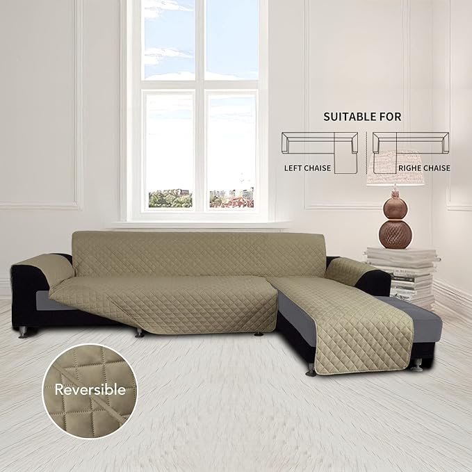 Easy-Going Sofa Slipcover L Shape Sofa Cover Sectional Couch Cover Furniture Protector Mat for Pets Dog Cat (X-Large, Beige/Beige) | Soft Sofa Slipcover For Dogs, Fits Left/Right Chaise Lounge Protector, Water Resistant Mat For Living Room