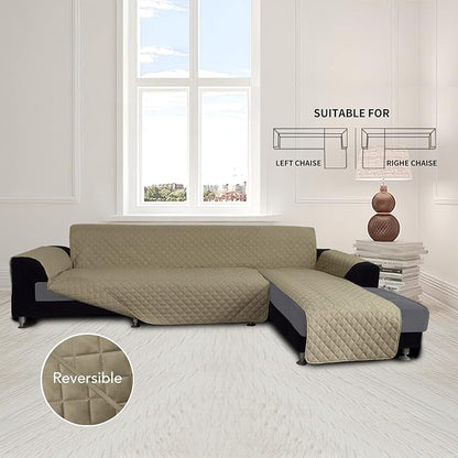 Easy-Going Sofa Slipcover L Shape Sofa Cover Sectional Couch Cover Furniture Protector Mat for Pets Dog Cat (X-Large, Beige/Beige) | Soft Sofa Slipcover For Dogs, Fits Left/Right Chaise Lounge Protector, Water Resistant Mat For Living Room