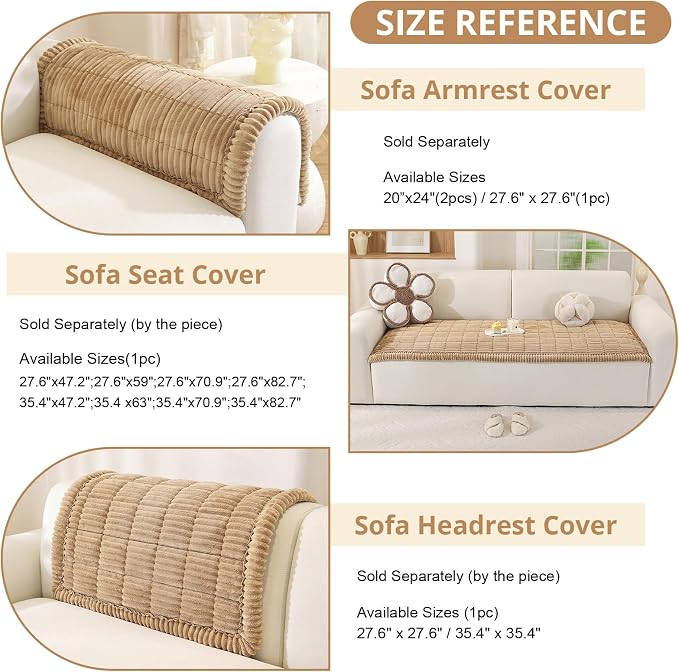 OstepDecor Couch Cover for Dogs, Washable Non Slip Sofa Cover for Pets | Soft Couch Covers for Sofa, Loveseat and Sectional, Furniture Protector Against Pet Hair & Dirt (35.4" x 35.4", Khaki)