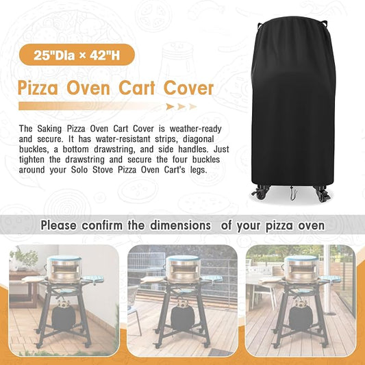 Pizza Oven Cover Outdoor BBQ Grill Cover Fits Solo Stove Pi Pizza Oven Cart | 25"Dia x 42"H, Waterproof Heavy Duty Pizza Oven Stand Cover