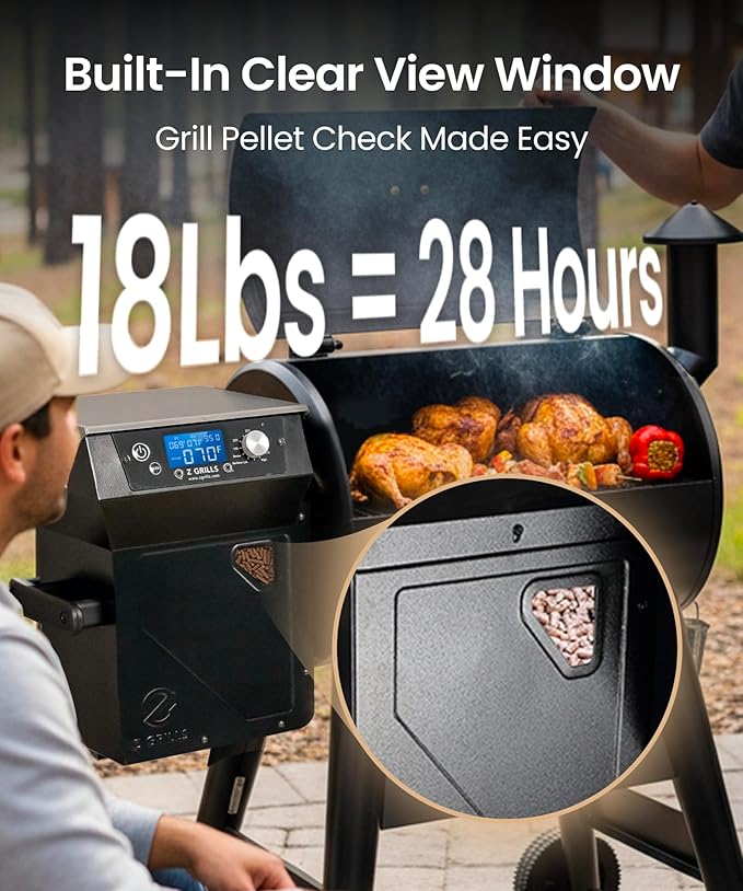 Z GRILLS 450E Pellet Smoker Grill, Upgrade PID 3.0 Temperature Control (180-450°F), 459 SQ.IN Cooking Area, 8 in 1 BBQ Grill,Hopper Cleanout, Meat Probe, Rain Cover, for Backyard Camping