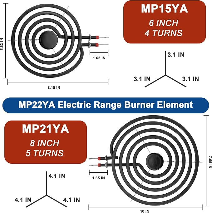 W10290350 W10290353 Black Porcelain Drip Pans and MP22YA Electric Stove Burner Element Set Replacement for Amana Whirlpool Electric Stove, Replace W10288051 Drip Pans by Fetechmate