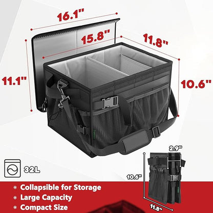 FANGSUN Black Grill Caddy, BBQ Organizer with Lid & Paper Towel Holder, Picnic Griddle Caddy for Outdoor Camping, Barbecue Accessories Organizer, 32L Capacity, Black