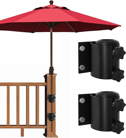 EliteShade USA 2 Pack Patio Umbrella Mount for Deck Railing, Heavy Duty Full Aluminum Rust-Free Outdoor Umbrella Holder, Umbrella Base Stand for Balcony Handrail, Yard Porch Fence Fits 1.5"-1.9" Poles