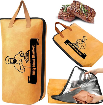 BBQ Blanket for Resting Meat, Reusable Smoker Meat Resting Blanket,Smoker Grilling Brisket Meat Insulated Resting Bag with Wide Mouth for Large Brisket/Turkey(BBQ Blanket 21in)