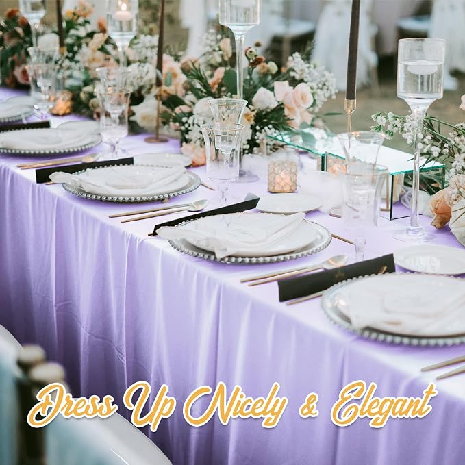 BRILLMAX 10 Pack Lavender Tablecloths 70x120 Inch for 6-8ft Rectangle Table | 150 GSM Polyester Fabric, Universal Fit, Water, Stain & Wrinkle Resistant Cloth Cover for Wedding Reception Banquet Party