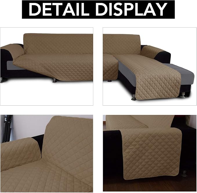 Easy-Going Reversible L-Shape Sectional Couch Cover, Large, Camel/Camel | Soft Sofa Slipcover For Dogs, Fits Left/Right Chaise Lounge Protector, Water Resistant Mat For Living Room