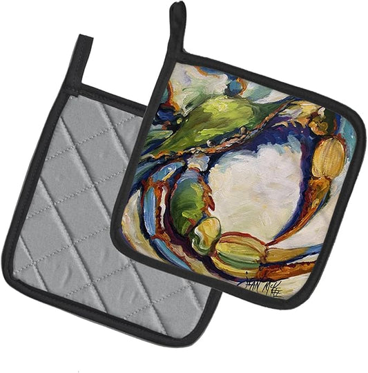 Caroline's Treasures JMK1254PTHD #21 Crab Pair of Pot Holders Kitchen Heat Resistant Pot Holders Sets Oven Hot Pads for Cooking Baking BBQ, 7 1/2 x 7 1/2