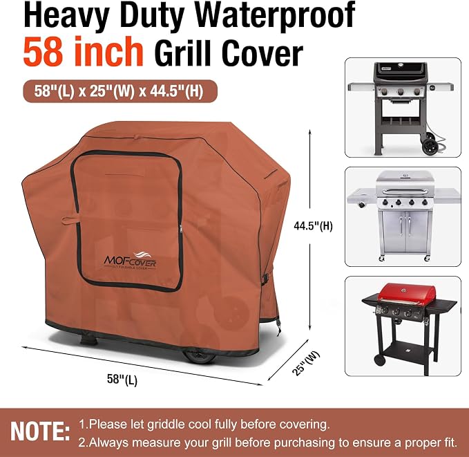 Exclusive Foldable 58 inch Grill Cover, 600D Heavy Duty Outdoor BBQ Cover for Weber Genesis II/EX/SX/LX 300 and Genesis 300 Series Weber 7130, 3-5 Burners Grill, Caramel