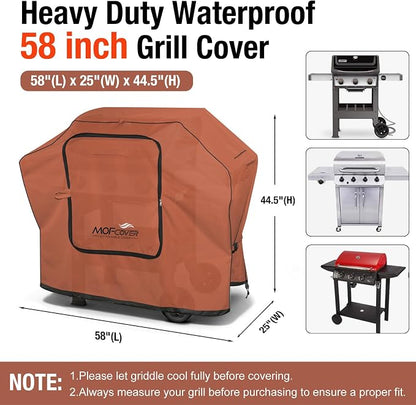 Exclusive Foldable 58 inch Grill Cover, 600D Heavy Duty Outdoor BBQ Cover for Weber Genesis II/EX/SX/LX 300 and Genesis 300 Series Weber 7130, 3-5 Burners Grill, Caramel