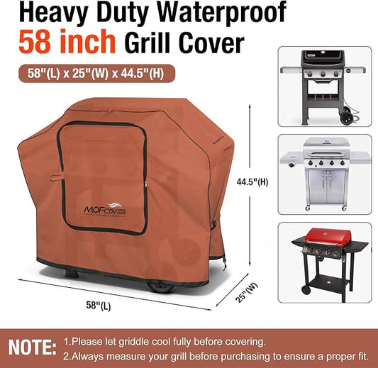 Exclusive Foldable 58 inch Grill Cover, 600D Heavy Duty Outdoor BBQ Cover for Weber Genesis II/EX/SX/LX 300 and Genesis 300 Series Weber 7130, 3-5 Burners Grill, Caramel
