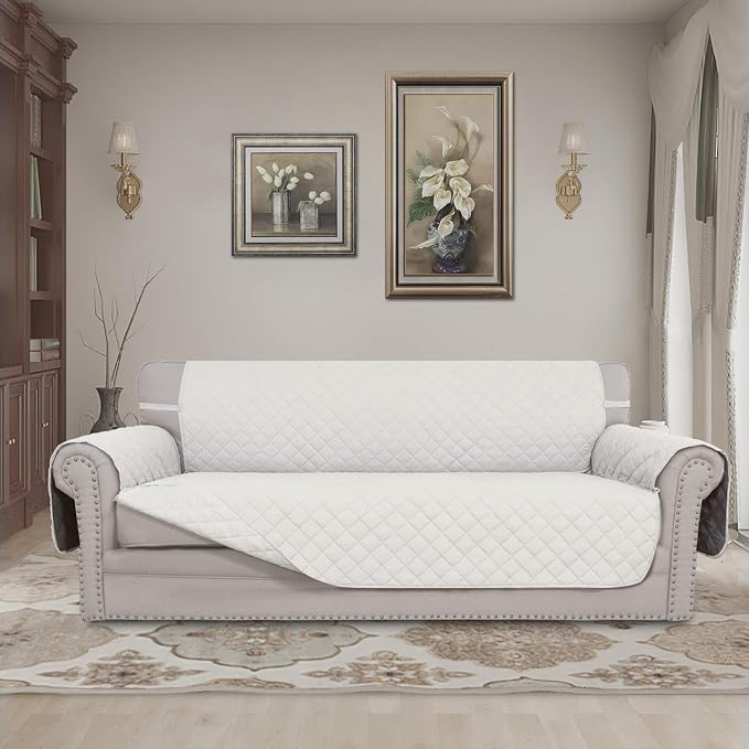 Easy-Going Reversible Couch Cover, 3 Cushion Sofa, Large, Ivory/Ivory | Machine Washable Slipcover For Dogs, Water Resistant Furniture Mat For Living Room, Non-Slip Sofa Cover, Pet Friendly