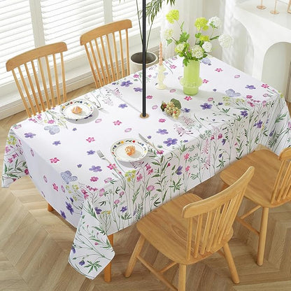 Spring Summer Outdoor Tablecloth with Umbrella Hole Rectangle 52 x 70 Inch Wild Flowers Plants Floral Zippered Table Cloth, Spill Proof Fabric Table Cover for Dining, Party, Picnic, Camping, Patio