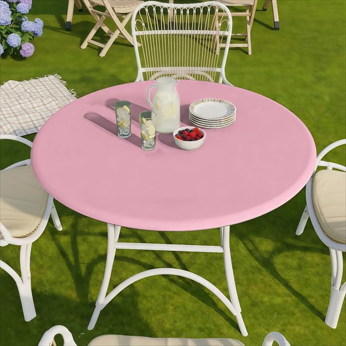 opstellen Fitted Round Tablecloth Wipeable Table Cloths Vinyl Indoor Outdoor Circle Covers for 36-44inch Table Dining Living Room Home Must Haves Gifts Summer Fall Patio Picnic Camping Garden Stuff