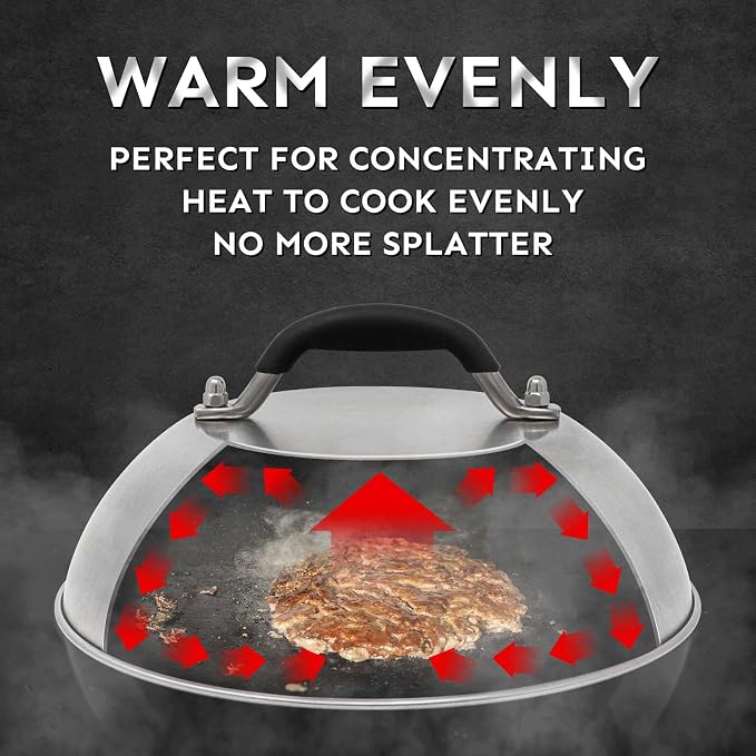 HULISEN 9" Cheese Melting Dome & 6.2" Smashed Burger Press Kit | Grill Press with Basting Cover, Stainless Steel Burger Smasher, Griddle Accessories Kit for Flat Top Grill Cooking