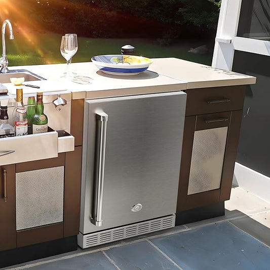 24 Inch Outdoor Refrigerator, Built-in Stainless Steel Beverage Beer Cooler Under Counter Fridge, Indoor/Outdoor Refrigerator with 3 Shelves for Patio Kitchen and Commercial Use