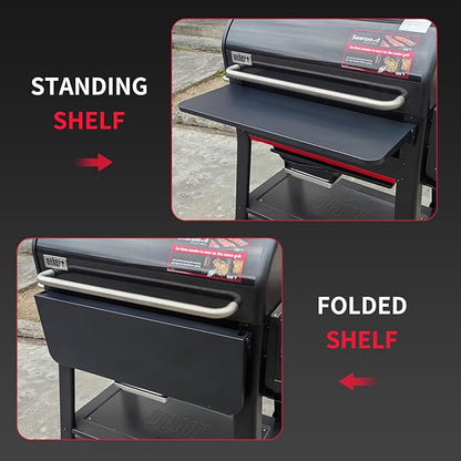 Utheer Folding Front Shelf for Weber Searwood 600 XL Pellet Grill, 35" x 12.5" Heavy-Duty Steel BBQ Prep Table, 60 LB Load, Space-Saving Front Grill Shelf, Heavy-Duty Weber Searwood XL 600 Accessories