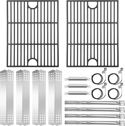 Criditpid Grill Replacement Parts for Charbroil 463241113 463449914 Gas Grill, Heat Plate Shields, Crossover Tubes, Igniters, Burner Tube & Cooking Grates for CharBroil Commercial 4-Burner Gas Grills