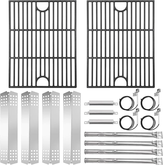 Criditpid Grill Replacement Parts for Charbroil 463241113 463449914 Gas Grill, Heat Plate Shields, Crossover Tubes, Igniters, Burner Tube & Cooking Grates for CharBroil Commercial 4-Burner Gas Grills