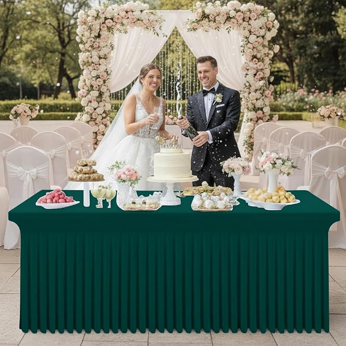 Smiry 2 Pack Spandex Elastic Fitted Table Cloth Skirt for 6FT Table | Stretch Washable Table Cloth, Banquet Table Cover for Wedding, Party, Indoor & Trade Shows, (Blackish Green, 72Lx30Wx30H)