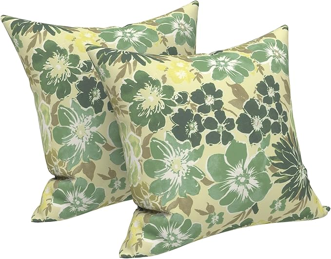 LVTXIII 2 Pack Outdoor Throw Pillow Covers for Patio Furniture, 16x16 Inch Square Pillow Case, Water-Repellent Cushion Covers for Garden, Porch, Sofa, Green Rose