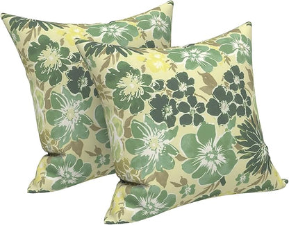 LVTXIII 2 Pack Outdoor Throw Pillow Covers for Patio Furniture, 16x16 Inch Square Pillow Case, Water-Repellent Cushion Covers for Garden, Porch, Sofa, Green Rose