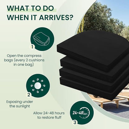 HARBOREST Outdoor Chair Cushions Set of 4, Water Resistant Patio Chair Cushions with Ties, Outdoor Seat Cushions for Patio Furniture, 17"x16"x2", Black