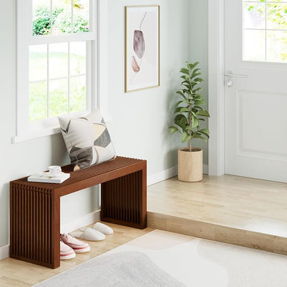 APRTAT Bamboo Dining Bench 35-Inch Indoor Wood Shoe Rack Bench for Entryway | Easy Assemble, Sturdy & Durable,Slatted Design,Versatile Everyday Seating,Living Room Hallway Bedroom Bathroom