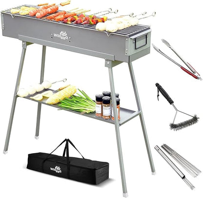 WILLBBQ Charcoal Grills (31.6x7.1x5.1 inch With Accessories) and Grill Storage Bag