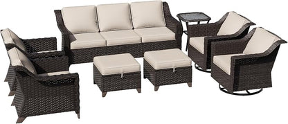 8 Piece Patio Furniture Set, Wicker Outdoor Conversation Set | Patio Chair Set with Olefin Removable Cushion, All-Weather Outdoor Couch with Deep Seat for Porch, Deck and Backyard, Beige