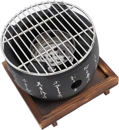 Mini Japanese Style Charcoal Grill Portable Round BBQ Stove for Home and Outdoor Grilling (S)