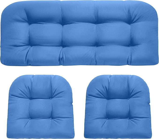 DANGHOOGY Wicker Chair Cushions, Waterproof Outdoor Loveseat Cushions for Patio Furniture, Tufted Wicker Furniture Cushions, 1 Loveseat and 2 U-Shaped Cushions, Royal Blue