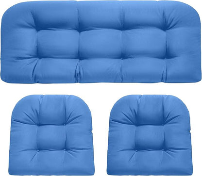 DANGHOOGY Wicker Chair Cushions, Waterproof Outdoor Loveseat Cushions for Patio Furniture, Tufted Wicker Furniture Cushions, 1 Loveseat and 2 U-Shaped Cushions, Royal Blue