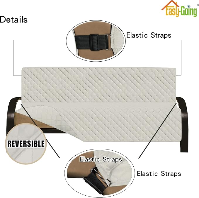 Easy-Going Reversible Couch Cover, Large Futon Sofa, Ivory/Ivory | Machine Washable Slipcover For Dogs, Water Resistant Furniture Mat For Living Room, Non-Slip Sofa Cover, Pet Friendly