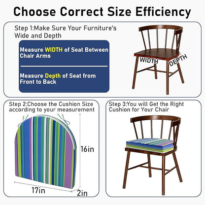 Topotdor Outdoor Chair Cushions Set of 2, Waterproof Patio Chair Cushions for Outdoor Furniture, Round Corner Seat Chair Pads with Ties for Patio Garden Dining Office, 17"x16"x2", Blue Stripe