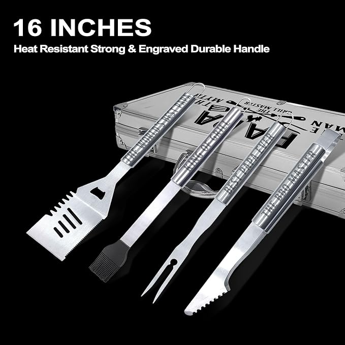 Papa Gifts, Papa Gifts from Grandkids Fathers Day Heavy Duty Grilling Accessories Kit for Backyard BBQ, Thick Stainless Steel Grill Utensils with Non-Slip Handle Tool Grilling Gift for Man on Birthday
