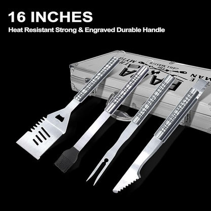 Papa Gifts, Papa Gifts from Grandkids Fathers Day Heavy Duty Grilling Accessories Kit for Backyard BBQ, Thick Stainless Steel Grill Utensils with Non-Slip Handle Tool Grilling Gift for Man on Birthday