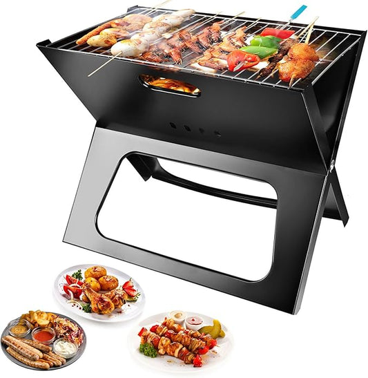 TeqHome Portable Charcoal Grill, Folding BBQ Grill Lightweight Smoker Grill, Small Barbecue Grill Tabletop Outdoor Grills for Camping Picnic Backyard Patio Travel Bonfire Tailgating,17.1''x11''x14.8''