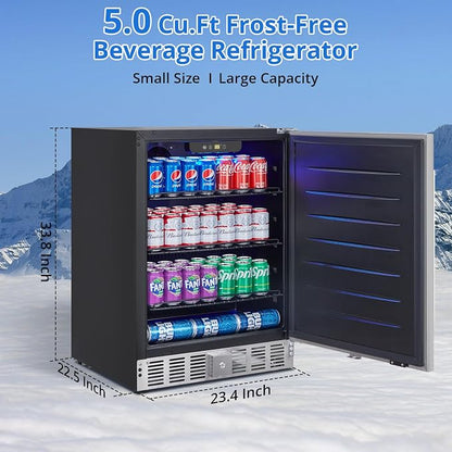 GarveeHome 24 in Beverage Refrigerator, Weather Proof Stainless Steel Beverage Fridge for Outdoor Kitchen and Patio, Indoor/Outdoor Beverage Cooler for 180 Cans, Built-in/Freestanding