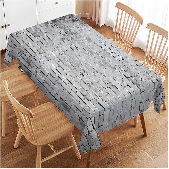 Swono Wall Texture Rectangle Tablecloth White Grunge Brick Wall Table Cloth Dining Table Cover for Home Kitchen Restaurant Party Buffet Picnic, 52x70 Inch