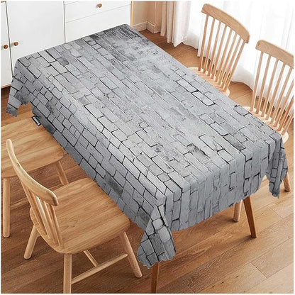 Swono Wall Texture Rectangle Tablecloth White Grunge Brick Wall Table Cloth Dining Table Cover for Home Kitchen Restaurant Party Buffet Picnic, 52x70 Inch