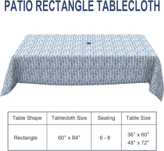 Outdoor Rectangle Tablecloth, 60×84 Inch Water Repellent Picnic Table Cover with Umbrella Hole Zipper for Patio Family Meal, Pebble Blue