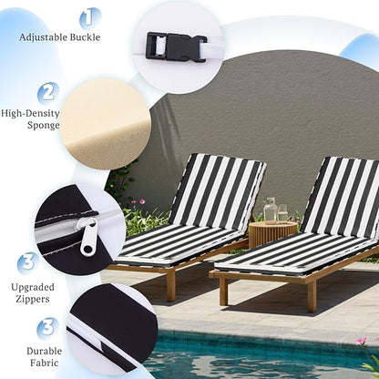 Chaise Lounge Cushions Outdoor, 71"x22"x3" Patio Lounge Chair Furniture Cushions with Washable Covers for Pool, Patio, Lawn (Black+White Stripes, 1 Pcs)