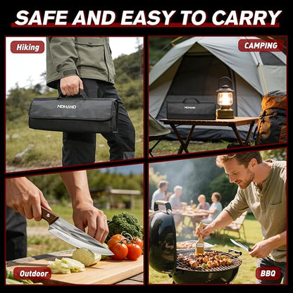 MDHAND Butcher Knife Set, Hand Forged Butcher Chef Knife Set with Roll Bag, Sharp Heavy Duty Meat Cleaver Knife & Bone Chopper Knives & Fillet Knives for BBQ, Outdoor Camping, Gifts for Men Women