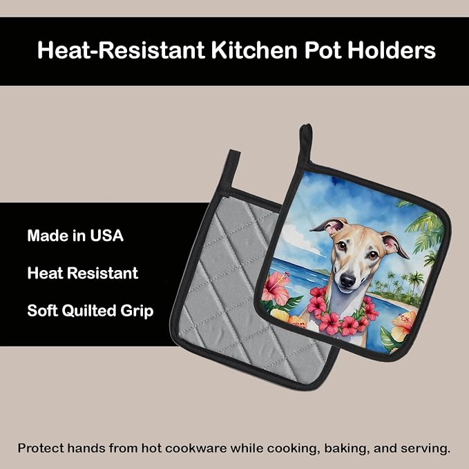 Caroline's Treasures Whippet Luau Pair of Pot Holders Kitchen Heat Resistant Pot Holders Sets Oven Hot Pads for Cooking Baking BBQ, 7 1/2 x 7 1/2