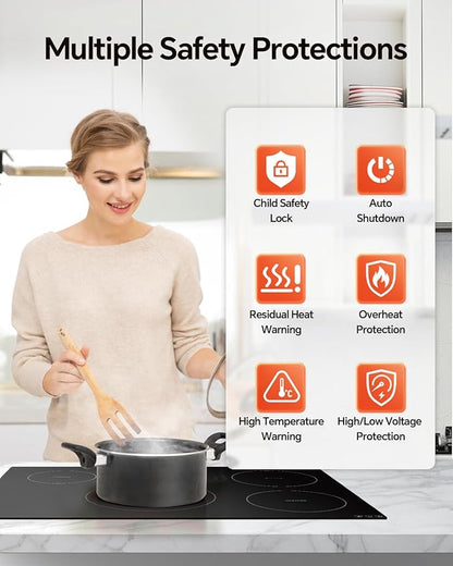 Ranein 30 Inch 5 Burner Induction Cooktop, Max 9200W 240V Durable Panel Built-in Electric Stove Top,with Child Safety Lock, Timer, Over-Temperature Protection