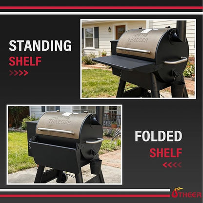 Utheer Folding Front Shelf for Traeger Pro 22, Pro 575, Ironwood 650 Pellet Grills, BAC362 Grill Accessory 25" x 12", Heavy-Duty Steel Table Supports 60 LBS, Foldable Prep & Storage Station